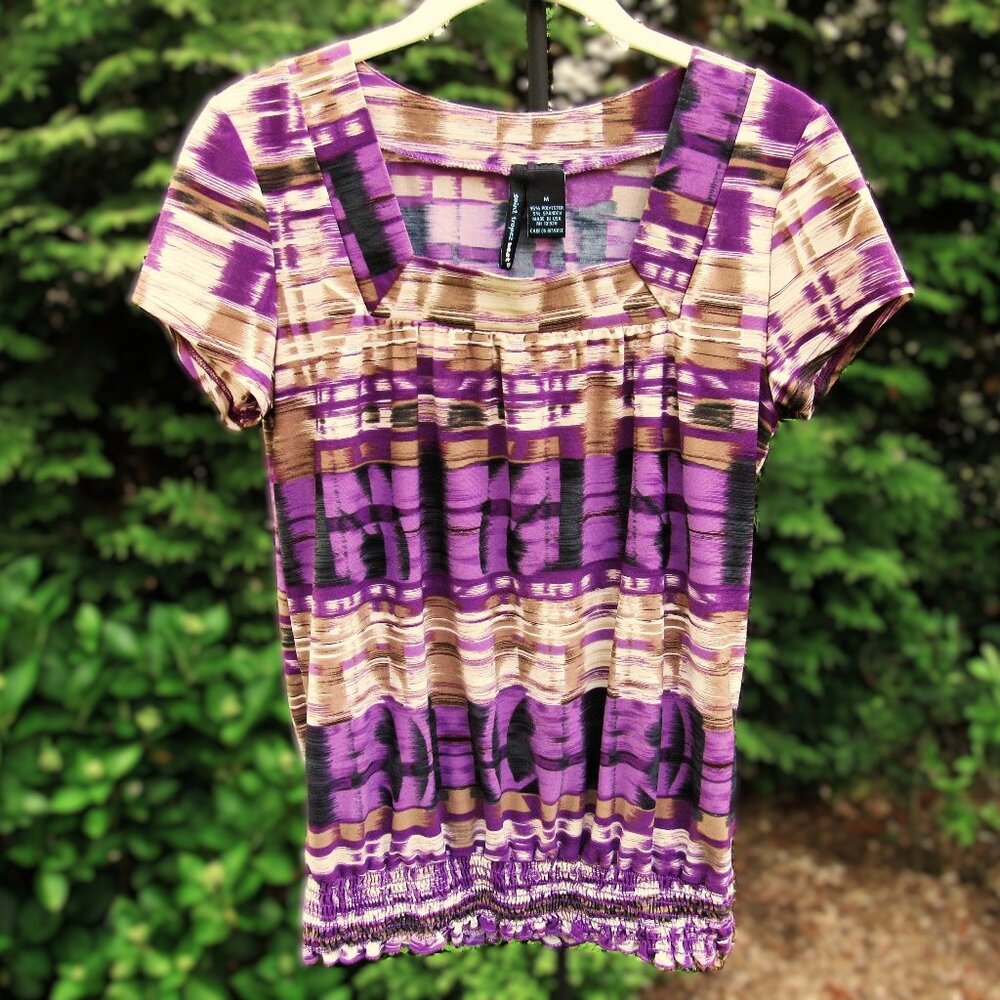 Saint Tropez West Stretchy Square Neck Blouse with Shirred Hem